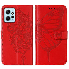 Funda de Cuero Cartera con Soporte Mariposa Carcasa YB1 para Xiaomi Redmi Note 12 4G Rojo