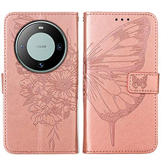 Funda de Cuero Cartera con Soporte Mariposa Carcasa YB2 para Huawei Mate 60 Oro Rosa