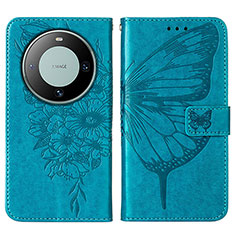 Funda de Cuero Cartera con Soporte Mariposa Carcasa YB2 para Huawei Mate 60 Pro Azul