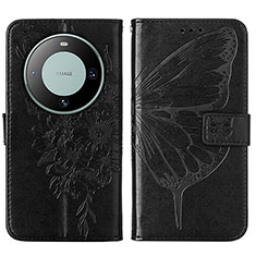 Funda de Cuero Cartera con Soporte Mariposa Carcasa YB2 para Huawei Mate 60 Pro+ Plus Negro