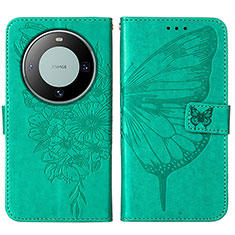 Funda de Cuero Cartera con Soporte Mariposa Carcasa YB2 para Huawei Mate 60 Pro+ Plus Verde