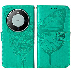 Funda de Cuero Cartera con Soporte Mariposa Carcasa YB2 para Huawei Mate 60 Pro Verde