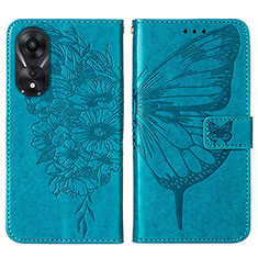 Funda de Cuero Cartera con Soporte Mariposa Carcasa YB2 para Oppo A58 5G Azul