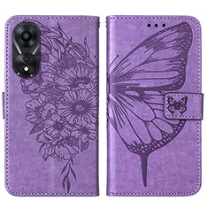 Funda de Cuero Cartera con Soporte Mariposa Carcasa YB2 para Oppo A58 5G Purpura Claro