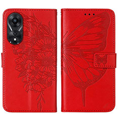 Funda de Cuero Cartera con Soporte Mariposa Carcasa YB2 para Oppo A58 5G Rojo