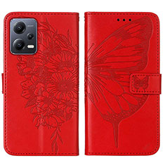 Funda de Cuero Cartera con Soporte Mariposa Carcasa YB2 para Xiaomi Poco X5 5G Rojo