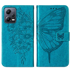 Funda de Cuero Cartera con Soporte Mariposa Carcasa YB2 para Xiaomi Redmi Note 12 5G Azul