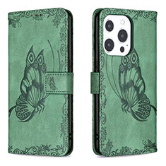 Funda de Cuero Cartera con Soporte Mariposa Carcasa Z01 para Apple iPhone 13 Pro Max Verde