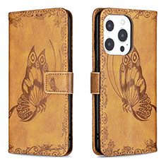 Funda de Cuero Cartera con Soporte Mariposa Carcasa Z01 para Apple iPhone 14 Pro Max Marron