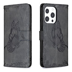 Funda de Cuero Cartera con Soporte Mariposa Carcasa Z01 para Apple iPhone 15 Pro Max Negro