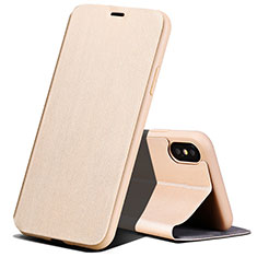 Funda de Cuero Cartera con Soporte para Apple iPhone X Oro