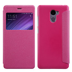 Funda de Cuero Cartera con Soporte para Xiaomi Redmi 4 Standard Edition Rosa Roja