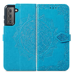 Funda de Cuero Cartera con Soporte Patron de Moda Carcasa A01D para Samsung Galaxy S21 Plus 5G Azul