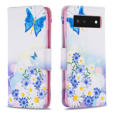 Funda de Cuero Cartera con Soporte Patron de Moda Carcasa B01F para Google Pixel 6 5G Azul