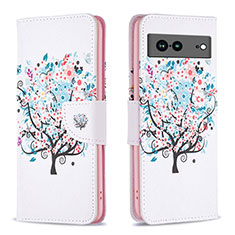 Funda de Cuero Cartera con Soporte Patron de Moda Carcasa B01F para Google Pixel 7a 5G Blanco