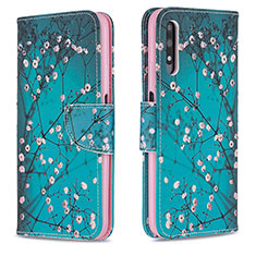 Funda de Cuero Cartera con Soporte Patron de Moda Carcasa B01F para Huawei Honor 9X Cian