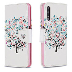 Funda de Cuero Cartera con Soporte Patron de Moda Carcasa B01F para Huawei P Smart Z (2019) Blanco