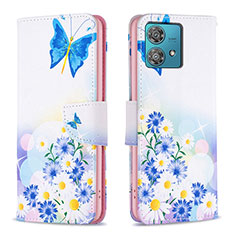 Funda de Cuero Cartera con Soporte Patron de Moda Carcasa B01F para Motorola Moto Edge 40 Neo 5G Azul