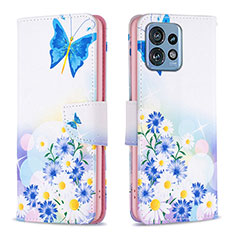 Funda de Cuero Cartera con Soporte Patron de Moda Carcasa B01F para Motorola Moto Edge 40 Pro 5G Azul