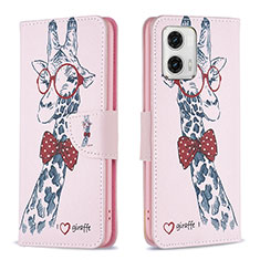 Funda de Cuero Cartera con Soporte Patron de Moda Carcasa B01F para Motorola Moto G73 5G Rosa