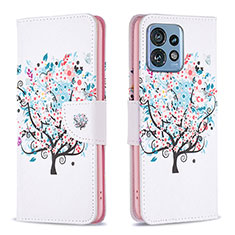 Funda de Cuero Cartera con Soporte Patron de Moda Carcasa B01F para Motorola Moto X40 5G Blanco