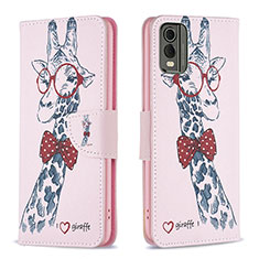 Funda de Cuero Cartera con Soporte Patron de Moda Carcasa B01F para Nokia C32 Rosa