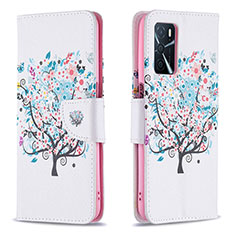 Funda de Cuero Cartera con Soporte Patron de Moda Carcasa B01F para Oppo A16 Blanco