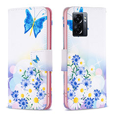 Funda de Cuero Cartera con Soporte Patron de Moda Carcasa B01F para Oppo A56S 5G Azul