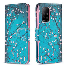 Funda de Cuero Cartera con Soporte Patron de Moda Carcasa B01F para Oppo A95 5G Cian