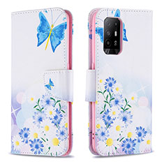 Funda de Cuero Cartera con Soporte Patron de Moda Carcasa B01F para Oppo F19 Pro+ Plus 5G Azul