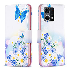 Funda de Cuero Cartera con Soporte Patron de Moda Carcasa B01F para Oppo F21 Pro 4G Azul