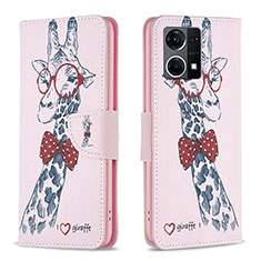 Funda de Cuero Cartera con Soporte Patron de Moda Carcasa B01F para Oppo F21 Pro 4G Rosa