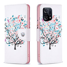 Funda de Cuero Cartera con Soporte Patron de Moda Carcasa B01F para Oppo Find X5 5G Blanco