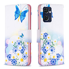 Funda de Cuero Cartera con Soporte Patron de Moda Carcasa B01F para Oppo Find X5 Lite 5G Azul