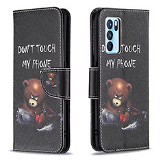 Funda de Cuero Cartera con Soporte Patron de Moda Carcasa B01F para Oppo Reno6 Pro 5G India Gris Oscuro