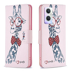 Funda de Cuero Cartera con Soporte Patron de Moda Carcasa B01F para Oppo Reno8 Lite 5G Rosa