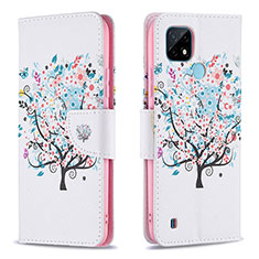 Funda de Cuero Cartera con Soporte Patron de Moda Carcasa B01F para Realme C21 Blanco