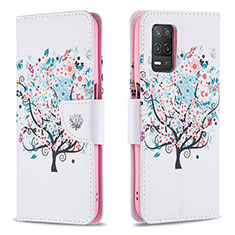 Funda de Cuero Cartera con Soporte Patron de Moda Carcasa B01F para Realme Q3 5G Blanco