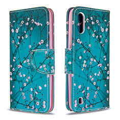 Funda de Cuero Cartera con Soporte Patron de Moda Carcasa B01F para Samsung Galaxy A01 SM-A015 Cian