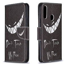 Funda de Cuero Cartera con Soporte Patron de Moda Carcasa B01F para Samsung Galaxy A20s Negro