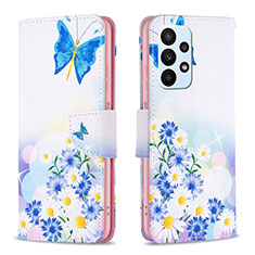 Funda de Cuero Cartera con Soporte Patron de Moda Carcasa B01F para Samsung Galaxy A23 4G Azul