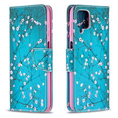 Funda de Cuero Cartera con Soporte Patron de Moda Carcasa B01F para Samsung Galaxy F12 Cian