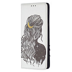 Funda de Cuero Cartera con Soporte Patron de Moda Carcasa B01F para Samsung Galaxy S22 Ultra 5G Gris