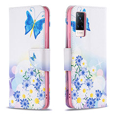 Funda de Cuero Cartera con Soporte Patron de Moda Carcasa B01F para Vivo V21 5G Azul