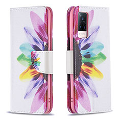 Funda de Cuero Cartera con Soporte Patron de Moda Carcasa B01F para Vivo V21 5G Multicolor