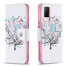 Funda de Cuero Cartera con Soporte Patron de Moda Carcasa B01F para Vivo V21s 5G Blanco