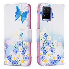 Funda de Cuero Cartera con Soporte Patron de Moda Carcasa B01F para Vivo Y21 Azul