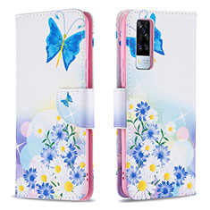 Funda de Cuero Cartera con Soporte Patron de Moda Carcasa B01F para Vivo Y53s 4G Azul