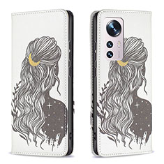 Funda de Cuero Cartera con Soporte Patron de Moda Carcasa B01F para Xiaomi Mi 12S 5G Gris