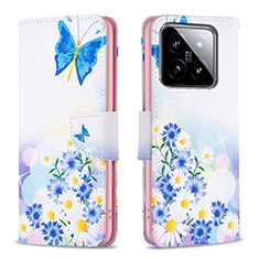 Funda de Cuero Cartera con Soporte Patron de Moda Carcasa B01F para Xiaomi Mi 14 5G Azul